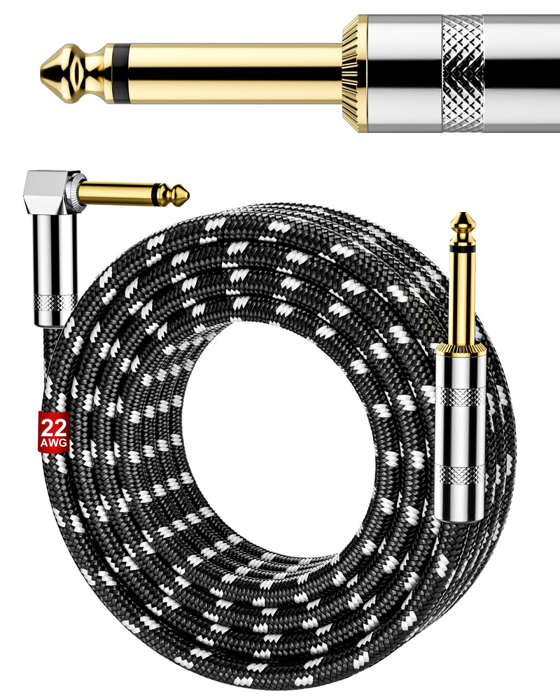 Instrument Cable 15ft(4.5M),Nylon Braided Electric Guitar Cable with 1/4 Inch TS Right Angle to Straight, Amp Cord,Guitar Aux Cord with 22AWG OFC Core for Mixer,Microphone,Mandolin,Pro Audio 15 Feet Right Angle& Straight 22AWG