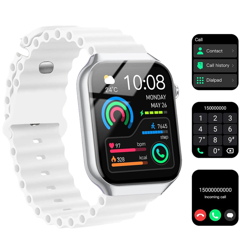 Smart Watch for Men Women, 2.09" AI Fitness Smartwatches with Calling/SMS, Heart Rate/Sleep/SpO2 Monitor, Pedometer, Dual Bands, 3 Games for Android/iOS Phones (White) White