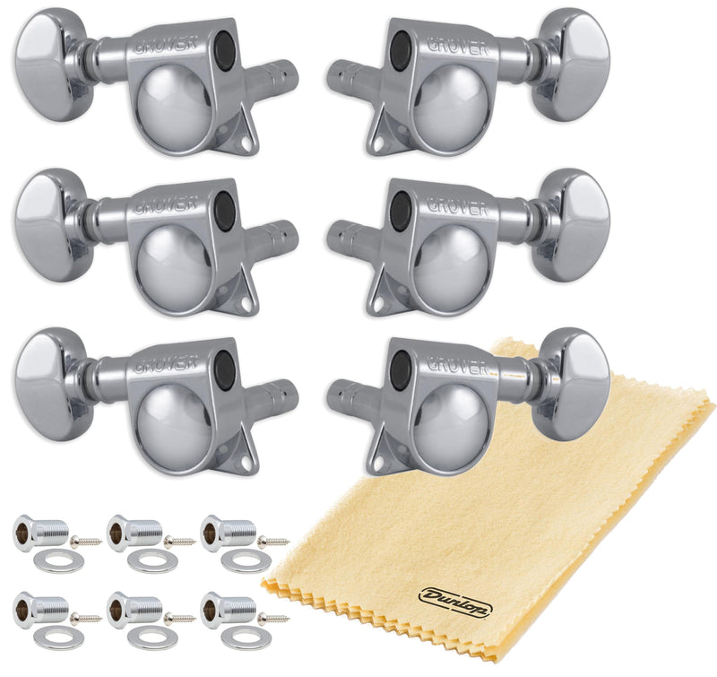 [AUSTRALIA] - Grover 406C Locking Rotomatics Guitar Tuners, Tuning Machines Set 3+3 18:1 Chrome Mid-Size "Mini" Tuning Keys with Tonebird Dunlop Polish Cloth Bundle Tuner Heads with Small Kidney Button 