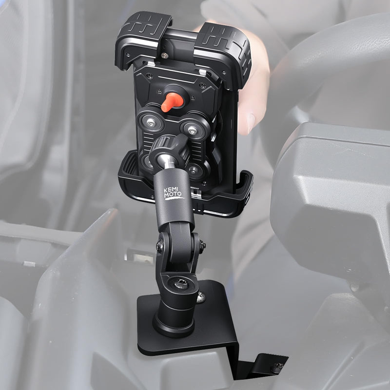 KEMIMOTO X3 Phone Mount, Anti-Vibration Dampener Cast-Aluminum Mount Dashboard One-Hand Operation Secure Lock 360° Adjustable Cell Phone Holder, Compatible with Can-Am Maverick X3 and MAX Models Phone Mount with Vibration Dampener