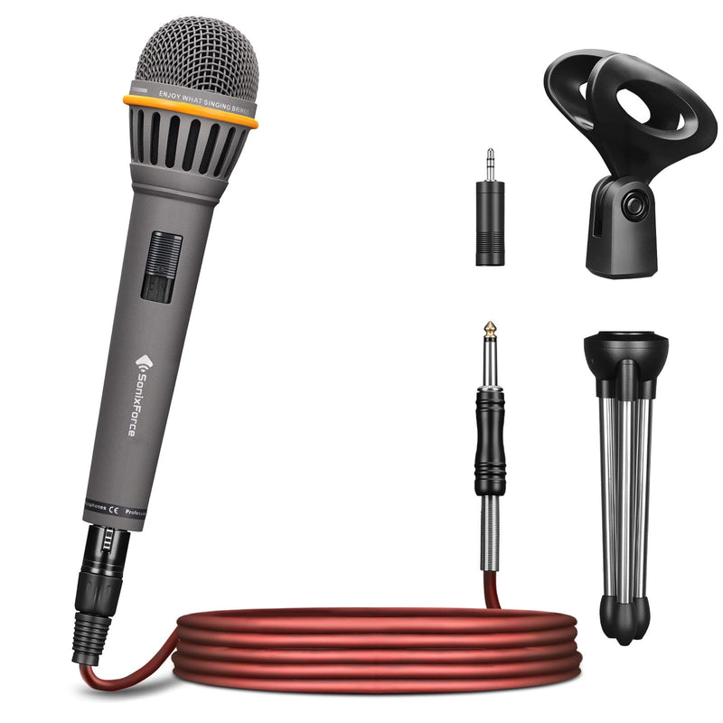 [AUSTRALIA] - Dynamic Microphone - Vocal Microphone for Singing - Handheld Wired Microphones with 16ft XLR to 1/4" Audio Cable - Mic for Speaker, Mixer, Amplifier & Karaoke Machine (Matte Grey) Matte Grey 