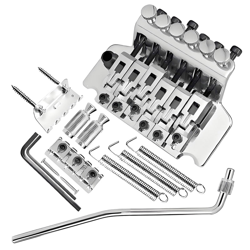 [AUSTRALIA] - Double Locking Tremolo Bridge System with Arm - Compatible with Floyd Rose & Strat Replacement| Chrome Upgrade Kit for Electric Guitars (Silver) Silver 