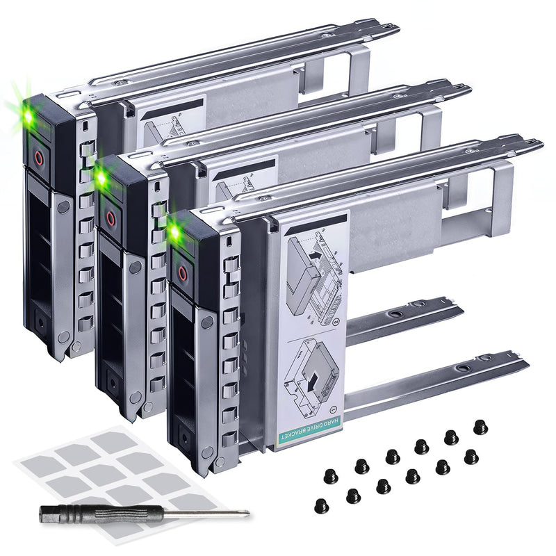 DRIVECADDY 3-Pack 3.5" LFF Caddy with 2.5" Adapter - fits Dell PowerEdge | Only for bigger 4.2" Wide Hot-Plug Bay, R360 T560 R660 R660xs R6615 R6625 R7615 R7625 R760 R760xs R760xd2, Blank Labels, Tray