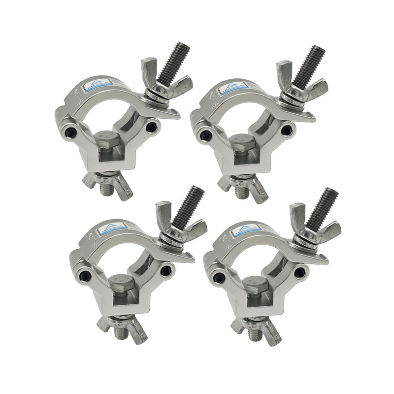DJ Lighting Clamps 1” to 1.18” Lighting Mount Fits 25-30mm OD Pipe Heavy Duty 165 Lbs Hook Clamps Aluminum Alloy for Stage Light (4 Pcs Silver 1 Inch Clamp) 4 Pcs Silver 1 Inch Clamp