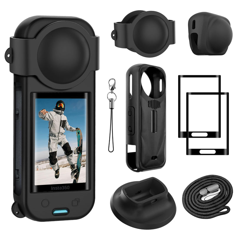 [AUSTRALIA] - FitStill Protection Accessories Kit Only for Insta 360 X5 Optical 2PCS Tempered Glass Screen Protector+Rubber Lens Cap+Silicone Rubber Protective Case+Silicone Support Base Mount Insta 360x5 Accessory 