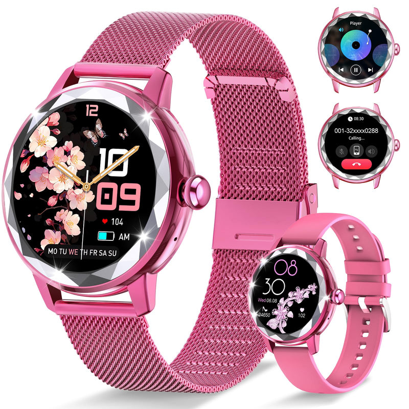 Smart Watch for Women, 1.2" Display 100+ Sports, IP68 Waterproof | Fitness Tracker with Heart Rate, Sleep & Female Cycle, Adjustable Fit, iOS & Android Compatible, W02-Rose Pink