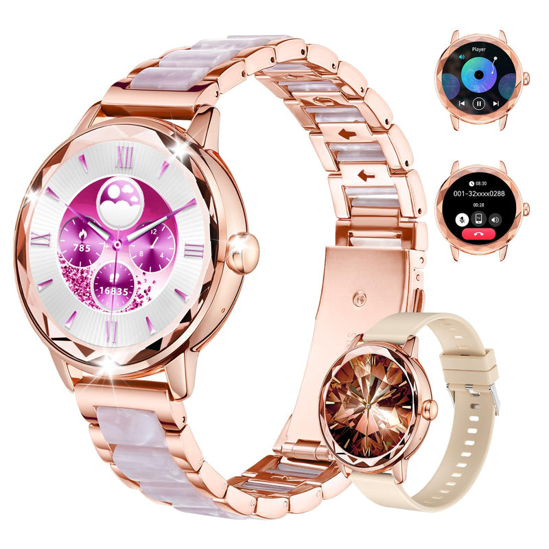 Smart Watch for Women, 1.2" Display 100+ Sports, IP68 Waterproof | Fitness Tracker with Heart Rate, Sleep & Female Cycle, Adjustable Fit, iOS & Android Compatible, W01-Rose Gold