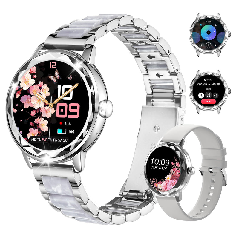Smart Watch for Women, 1.2" Display 100+ Sports, IP68 Waterproof | Fitness Tracker with Heart Rate, Sleep & Female Cycle, Adjustable Fit, iOS & Android Compatible, W01-Silver
