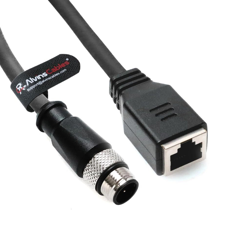 Alvin's Cables M12 D-Code 4 Pin Male to RJ45 Female Ethernet Cable for Industrial Camera Sensor, RJ45 Female Socket High-Flex Cat5e Cable for Automation Application 16.4ft/5m 5M Black