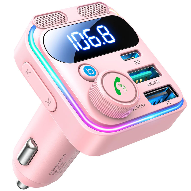 [AUSTRALIA] - JOYROOM Bluetooth 6.0 Car Adapter FM Transmitter 81W Fast Charging Cigarette Lighter Hands-Free Calling Support USB Drive, Pink 