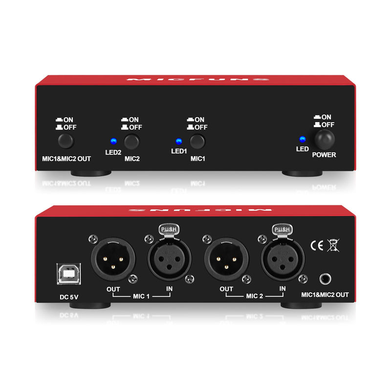MC New 2 Channel 48V Phantom Power Supply with 3.5mm Audio Cable to Connect Audio Interface for Condenser Microphone Music Recording Equipment (MC2-new red) MC2-new red