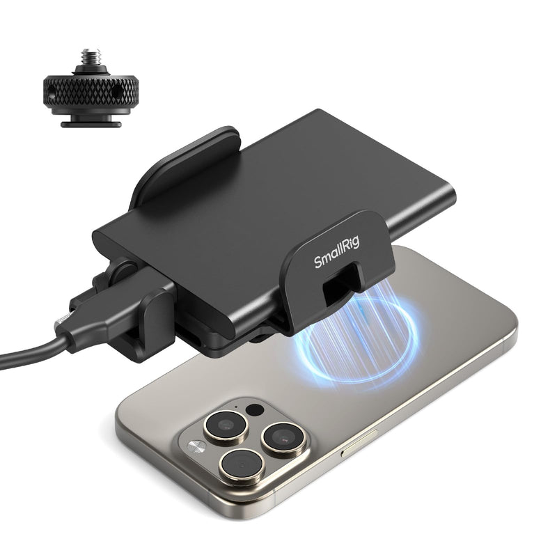 [AUSTRALIA] - SMALLRIG Universal SSD Holder for MagSafe, SSD Mount Bracket for Samsung T5 T7 SSD, for SanDisk SSD,for iPhone 17/16/15/14, for Camera Cage, with Cold Shoe & Cable Clamp, 40-60mm Wide Clamping - 5196 Clamp+Cable Clamp 