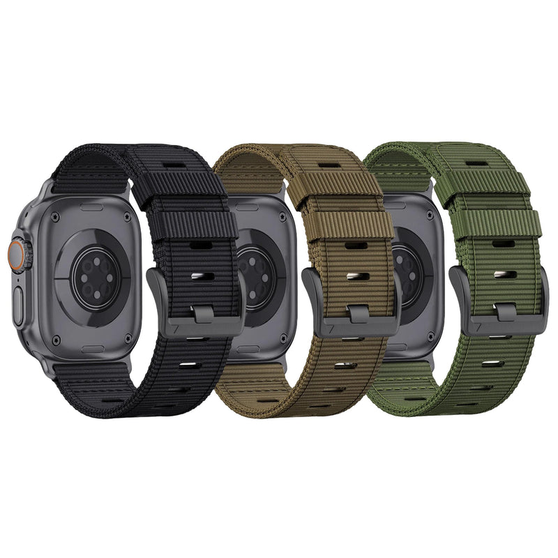 Nylon Watch Band for Apple Watch Ultra 3/2/1 Band 49mm 46mm 45mm 44mm 42mm(Series 1 2 3), Adjustable Breathable iWatch Straps for Apple Watch Ultra Bands for Men 11/10/9/8/7/6/SE/5/4/3/2/1（3 Pack: Black+Khaki+Green (Black buckle), 44/45/46/49/42 mm(Ser...