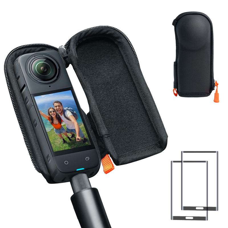 [AUSTRALIA] - CYNOVA Case for Insta360 X4/X5 (for Original Lens Cap), Insta X5 Carrying Case with 2X Glass Screen Protector,Hard Shell Travel Protector Cover Compatible with Insta360 X5 Accessories Black 