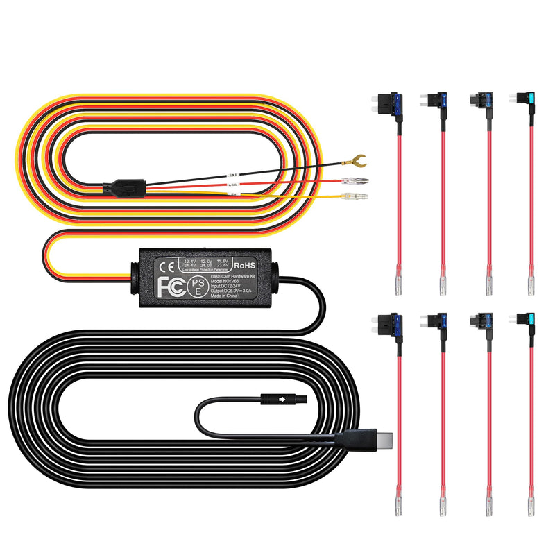[AUSTRALIA] - Pelsee Dash Cam Hardwire Kit, Full Set Hard Wire Kit Fuse for P1 Pro, S3 Touch, P1DUO Dash Cam, 12V-24V to 5V Car Dash Camera Charger Power Cord, 4 Fuse Cable and Installation Tool 