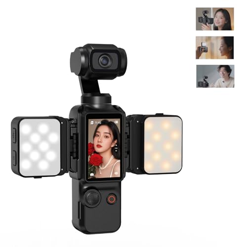 2PCS Pocket 3 4 4P Magnetic Mini LED Light Accessories, for Xtra Muse 8700K Adjustable Fill Video Light with Quick-Release Cold Shoe Adapter for DJI Osmo Action 5 Pro/4/3 Camera Attachment fill light*2