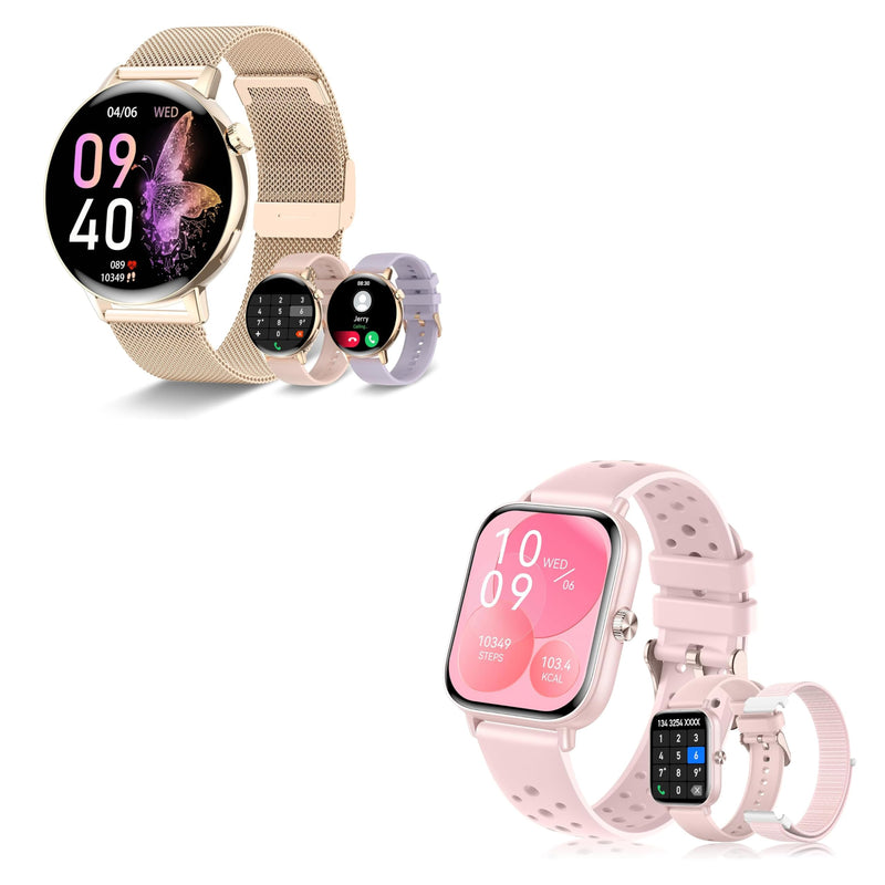 Smart Watches for Women,1.43" & 1.83" HD Watch with Calls and Messages/Heart Rate/Sleep/Female Cycle,Fitness Tracker Smartwatch for Android/iOS Compatible,Pink & Pink/3 Watch Straps