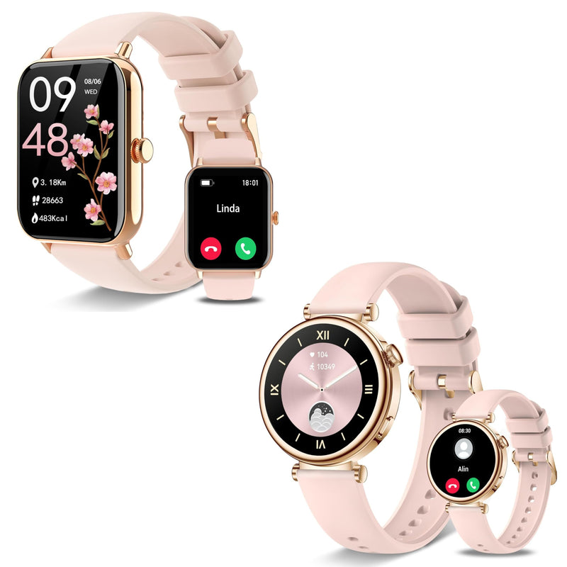 Smart Watches for Women,1.83"&1.27" HD Watch with Calls and Messages/Heart Rate/Sleep/Female Cycle,Fitness Tracker Smartwatch for Android/iOS Compatible,Pink/Light Pink