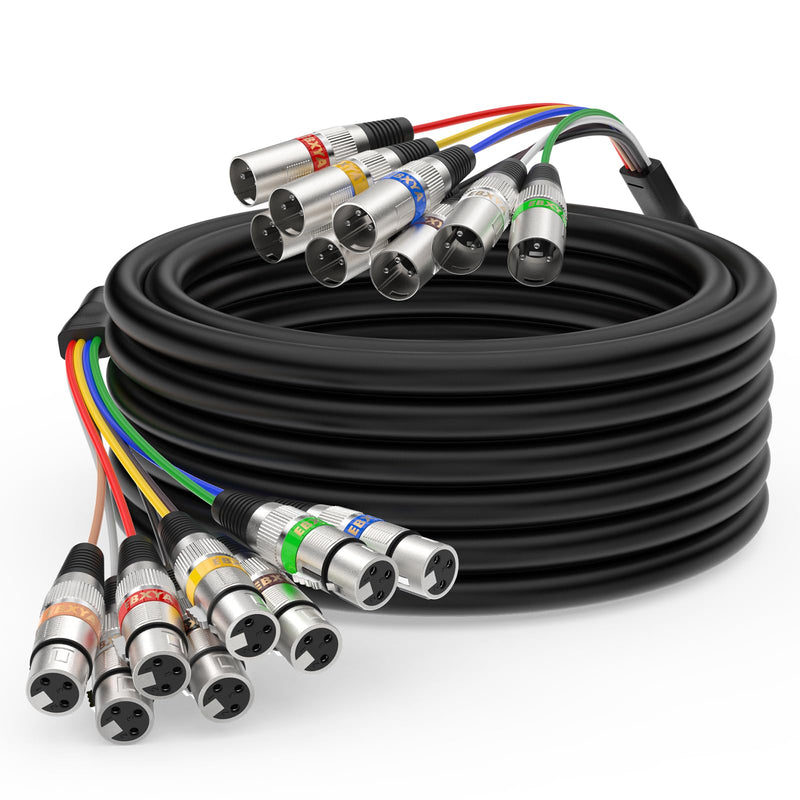 [AUSTRALIA] - EBXYA 8 Channel XLR Snake Cables 10ft, 8 Colored XLR Male to Female Snake Cables, 1 Pack 8-Channel 10 Feet Black 