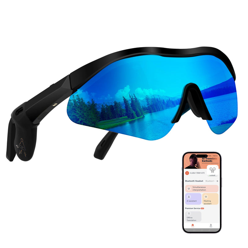 AI Smart Sports Sunglasses: Bluetooth 5.4 Translation UV400 Driving Fishing | 160+ Language Translation, Open-Ear Audio, HD Calls, Siri Control, Wireless Music for Cycling, Hiking, Running, Outdoors G200