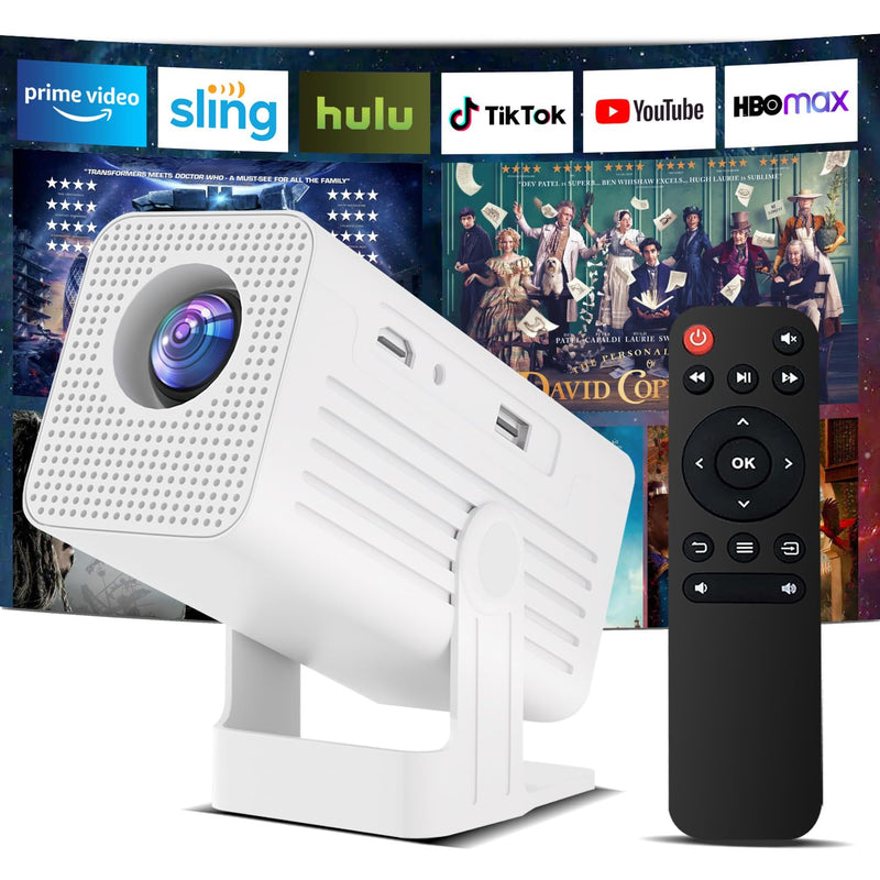 [Built-in Apps & 4K Support ] Mini Projector with Wifi and Bluetooth,Portable Projector Native 1080P Support Auto Keystone Movie Projector Compatible with HDMI/USB/iOS/Android,135° for Home,Outdoor White