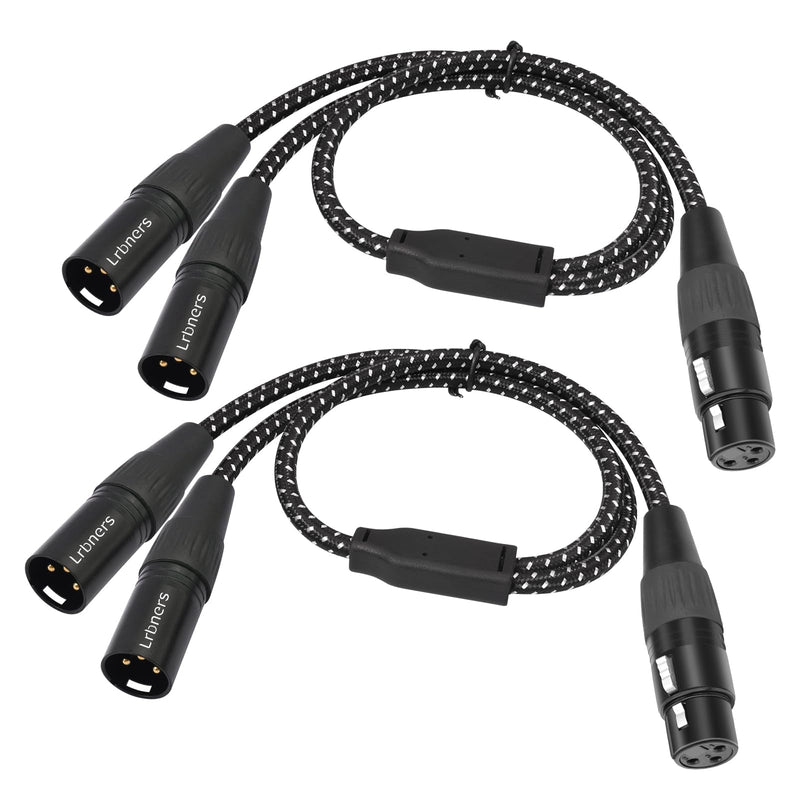 [AUSTRALIA] - 2FT XLR Female to Dual Male Cable – 3pin XLR Y-Splitter Adapter for PA Systems & Multi-Device Routing 2-Pack 1 Female to 2 Male 