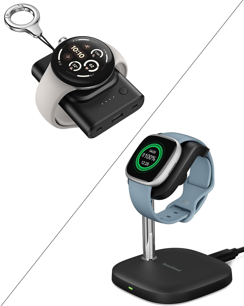 SwanScout Watch Charger Stand for Charging Fitbit Versa 4/3/Sense 2/Sense, 1800mAh Portable Watch Charger for Fitbit Versa 4/3/Sense 2/Sense
