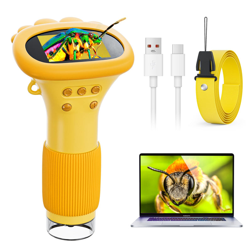 [AUSTRALIA] - Microscope for Kids, Ahalfcit 1000X Handheld Digital Microscope with 2” HD IPS Screen, Portable Mini Camera for Exploring Nature, Science Educational Toy, Birthday Gift for 3-12 Years Old Boys Girls Orange 