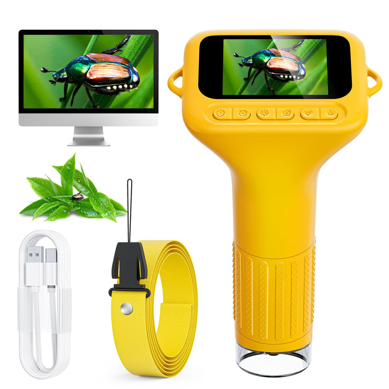 [AUSTRALIA] - SKYBASIC Digital Microscope for Kids, 2" Screen 1000X Handheld Microscope HD Pocket Portable Microscopes Camera, Science Edu Fun Birthday Gifts Toys for Ages 4-12 Children Students Boys Girls -Yellow 2"-Yellow 