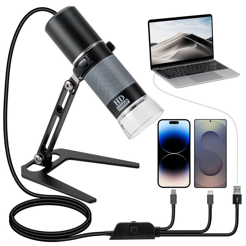 [AUSTRALIA] - Ninyoon Full HD 1080P USB Digital Microscope Camera for iPhone iPad Android PC, 50-1000X High Definition Portable Handheld Microscope with Light for Coin Plants Trichome Soldering Skin Scalp Black 
