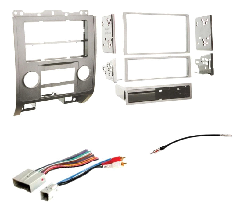 Silver Double Din Car Stereo Install Kit, Wire Harness, and AM/FM Radio Reception Antenna Adapter -Made for Ford/Mazda/Mercury: 2008-2012 Escape, 2008-2011 Tribute, 2008-2011 Mariner
