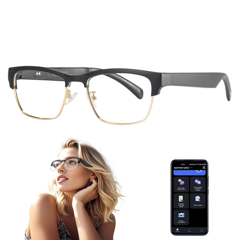 AI Smart Glasses with Real-Time Translation for 164 Languages | Bluetooth Translate Glasses for Men Women,Blue Light Blocking,Hand-free Glasses for Travel & Business AI Translate-Gold Frame