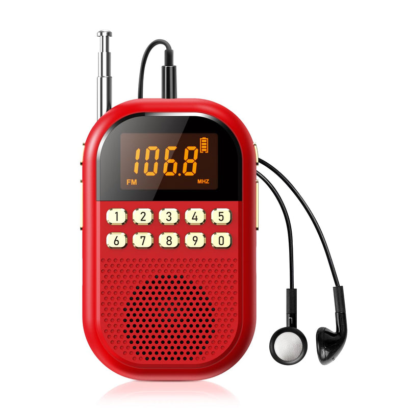 [AUSTRALIA] - Pocket AM FM Radio:1100mAh Rechargeable Radio Supports Bluettoth, Mini FM AM Receiver with Large Speaker, Stereo Earphone, Sleep Timer, Easy to use for Jogging, Walking Red 