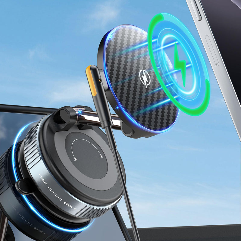 PlusAcc Vacuum Magnetic Phone Holder for Car, Mount for MagSafe, Charging | Suction Cup 360° Rotatable Strong Magnet Stand for iPhone 17/16/15/14/13 in Smooth Surface