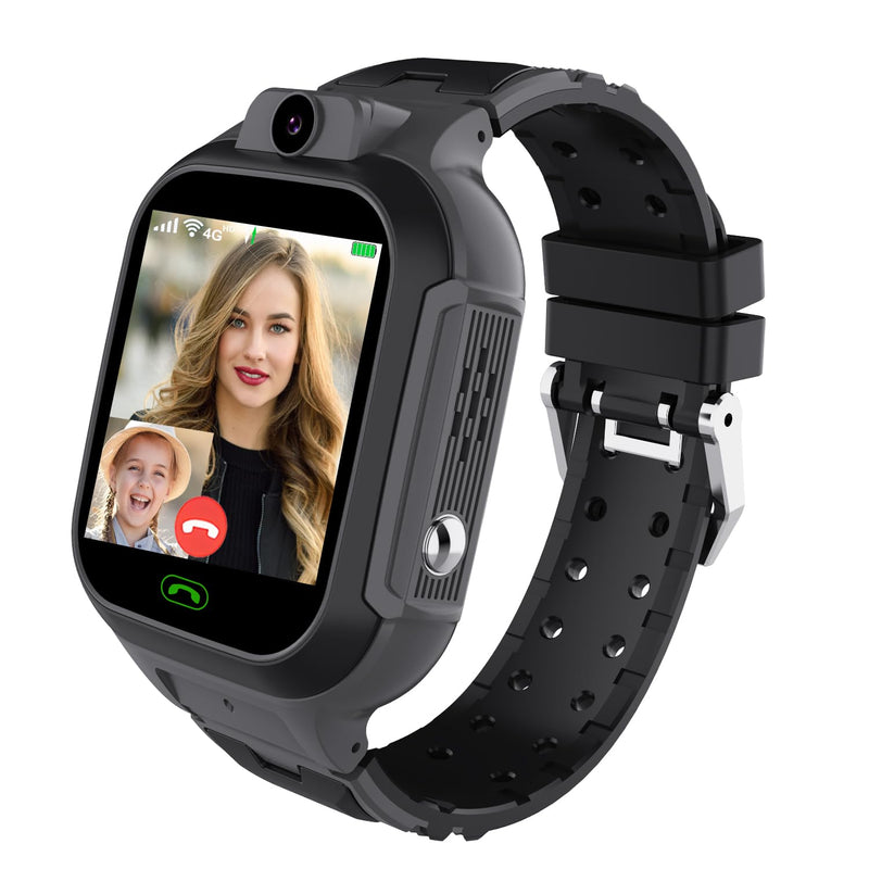 4G Kids Smart Watch GPS Tracker - Smartwatch with Two Way Call Video Calling Voice Chat SOS Class Mode Stopwatch Pedometer Games Wi-Fi Touch Screen Alarm Clock Smartwatches for Boys Girl (Black) Black