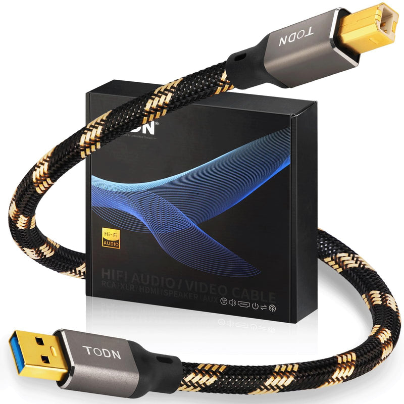 TODN 3ft USB A to USB B 99.9999% OCC HiFi Shielded Audio Cable for DAC | 3.0 24K Gold‑Plated Plugs USB Printer Cable, Aluminum Alloy Shell, Nylon Braided for Sound Card, Digital Piano, Mixer USB A to B Max 3FT/1M