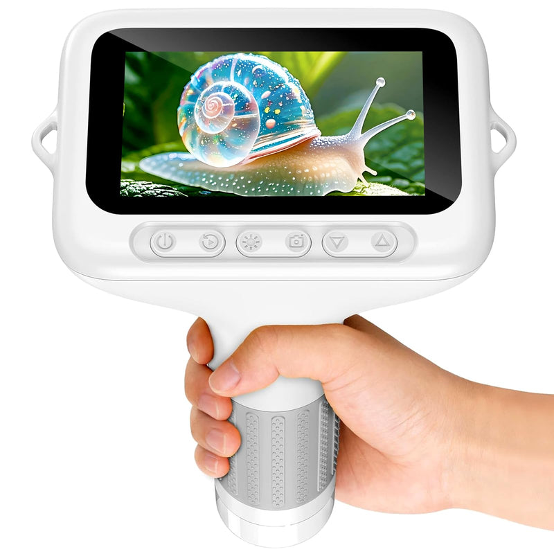 [AUSTRALIA] - 1000X Handheld Microscope for Kids, 3'' Digital Kids Microscope with Adjustable Light, Easter Pocket Portable Micro Scope, Stem Toys for Ages 5-7 8-12 Teen Boys and Girls Educational Gifts, White 3-inch 