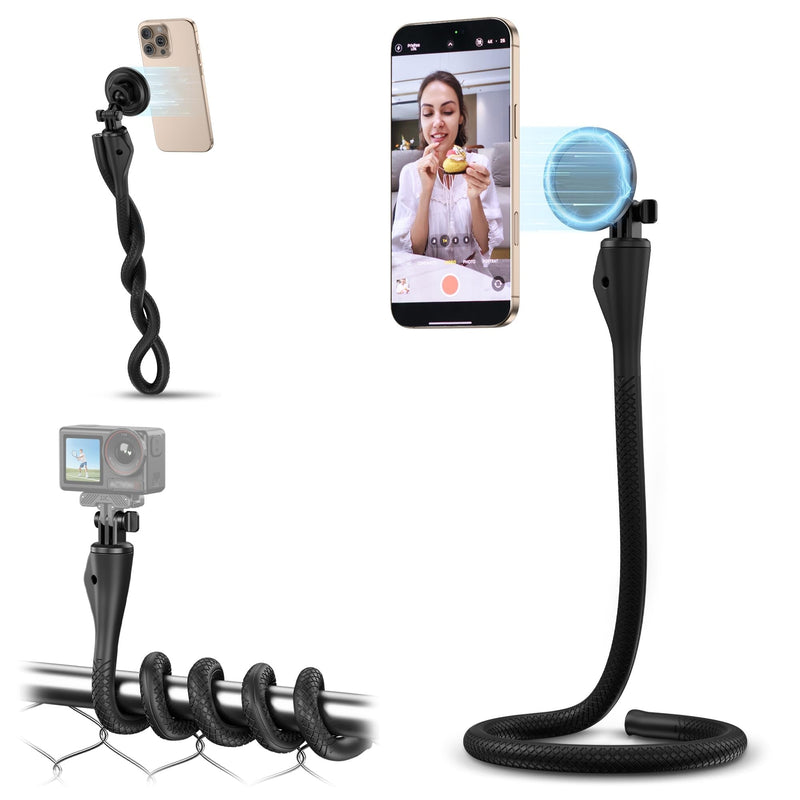 [AUSTRALIA] - 29.5'' Magnetic Flexible Gooseneck Phone Mount Holder for iPhone 17 16 15 Pro Max & Action Camera,Long Arm Bendable Selfie Stick Cell Phone Stand with 1/4"20 for Stroller Treadmill Gym Shopping Cart Wrap Around Holder 