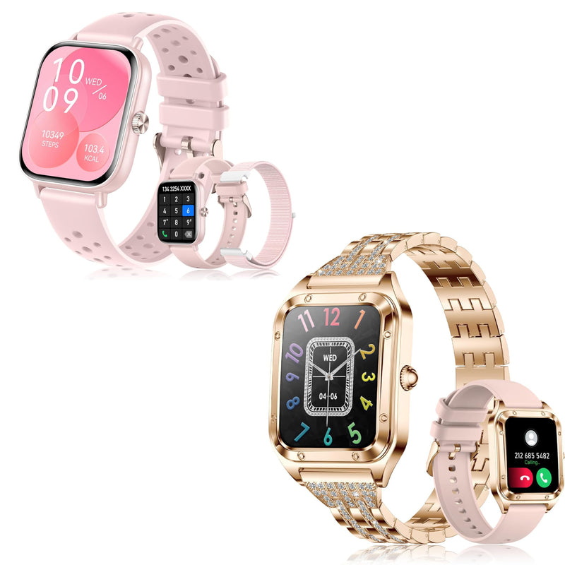 Smart Watches for Women,1.83"&1.59" HD Watch with Calls and Messages/Heart Rate/Sleep/Female Cycle,Fitness Tracker Smartwatch for Android/iOS Compatible,Pink/Silver
