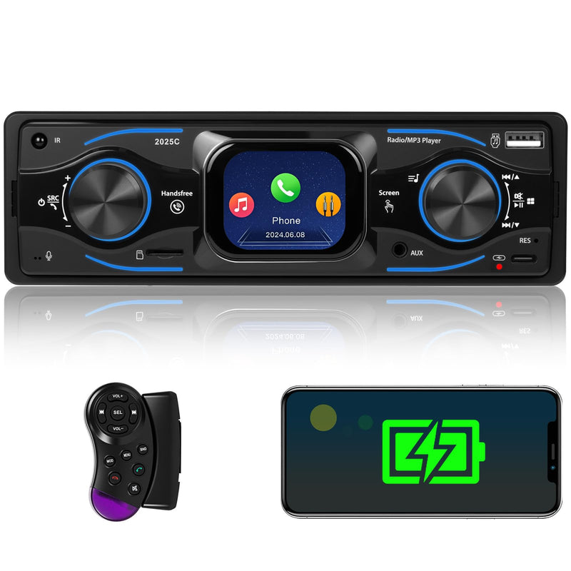 [AUSTRALIA] - Single Din Car Stereo Marine Radio Bluetooth Multimedia Car Audio Receivers with Digital LCD Display FM Car Radio USB/Type-C/SD/AUX-in MP3 Player Lossless Sound Quality Quick Charge+ SWC 