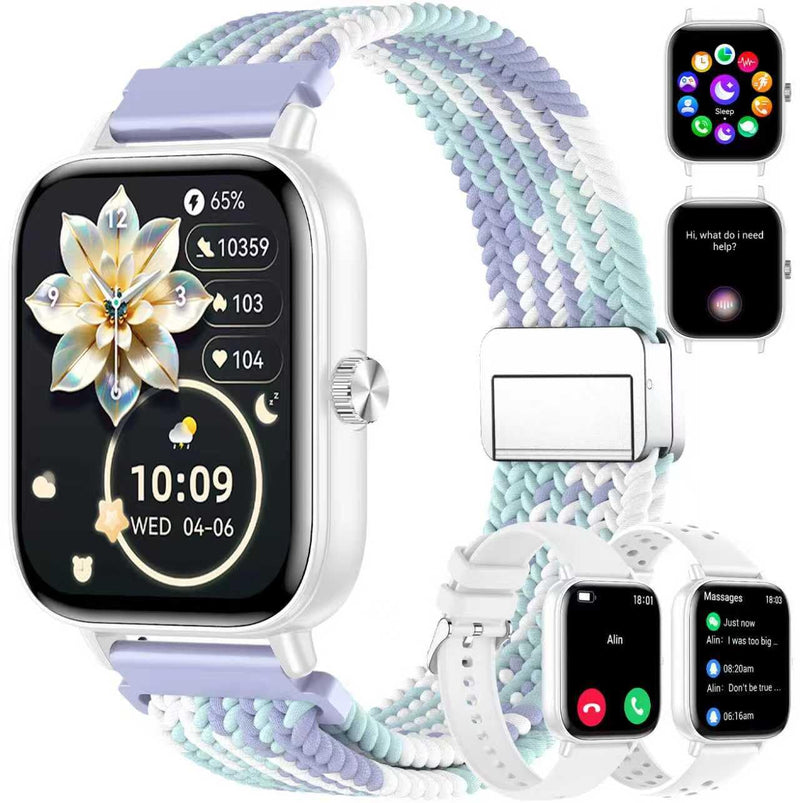 Smart Watch for Women Men, 1.83'' HD Touchscreen Smartwatch with Bluetooth Call/Make Calls, Fitness Tracker with 150+ Sports Modes/Activity/Sleep Monitor for iOS/Android (White) White(3bands)