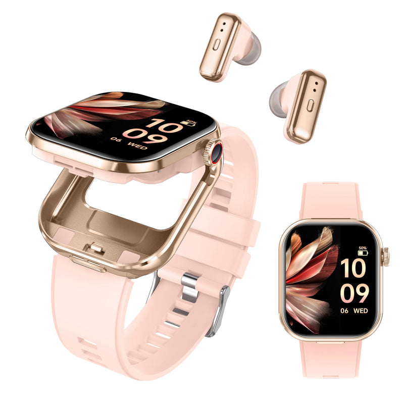 Smart Watch with Earbuds,2.02" HD Screen,2 in 1 Smart Watches for Women,Waterproof Fitness Tracker Watch with Wireless Earphone Compatible for Android iOS with Sports Monitor Sleep Golden