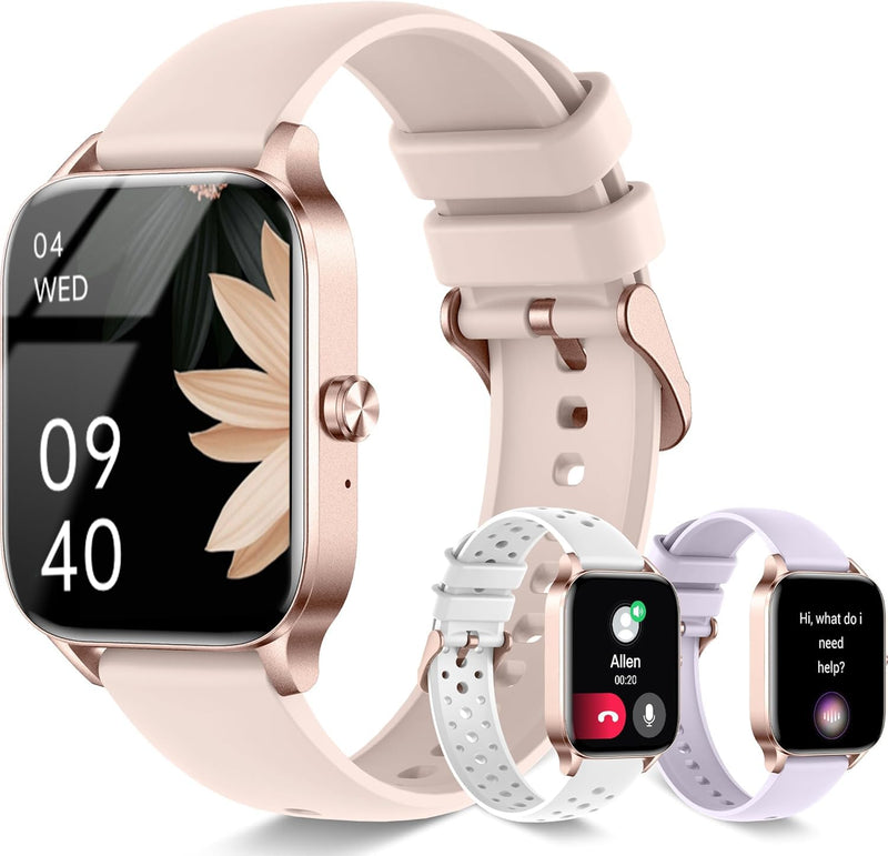 Smart Watches for Women,1.85" Fitness Tracker Watch Answer/Make Call,IP68 Waterproof Fitness Watch with Sleep/Step/Heart Rate/SpO2 Monitor, 120+ Sport Modes Smartwatch for Android iOS Rose Gold
