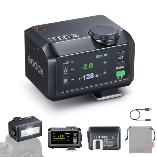 Godox iT30Pro C iT30Pro-C Flash for Canon, 2.4G Mini Canon Flash HSS 1/8000s, 560 Full Power Flashes, TTL Auto-Exposure, 2.8" Full-Color Touchscreen, Built-in Diffuser and Lithium Battery(Black) iT30ProC for Canon