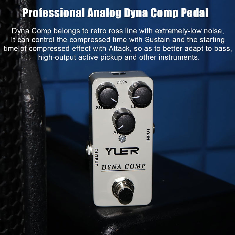 YUER Beginner Guitar Compressor Pedal Mini Dyna Compression Effect Pedal for Electric Guitar Analog Comp Easy to Use True Bypass Aluminum Case with Footswitch Cap