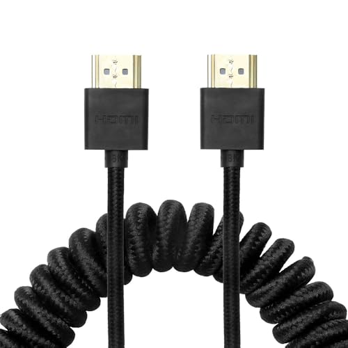 Uonecn 8K HDMI Cable for Camera Monitors, 48Gbps Short HDMI for Atomos Ninja V, Portkeys BM5, Braided Coiled HDMI Cable for Sony A7iv, Z-CAM F6, Z-Cam E2 Pro Cameras, Black, 12"-18" Straight to Straight