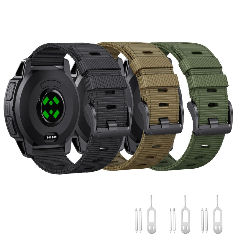 for Garmin Instinct 2X Watch Band/Instinct 3 50mm Watch Band – Rugged Nylon Tactical Strap for Instinct 2X Solar, AMOLED, Replacement Band Black + Khaki + Army Green Instinct 50mm Models