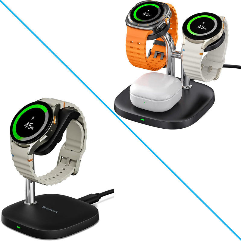 Dual Watch Charger Stand for Samsung Galaxy Watch Ultra/7/6/6 Classic/5 Pro/5/4/3/Active 2, for Galaxy Buds 3 Pro/3/2 Pro