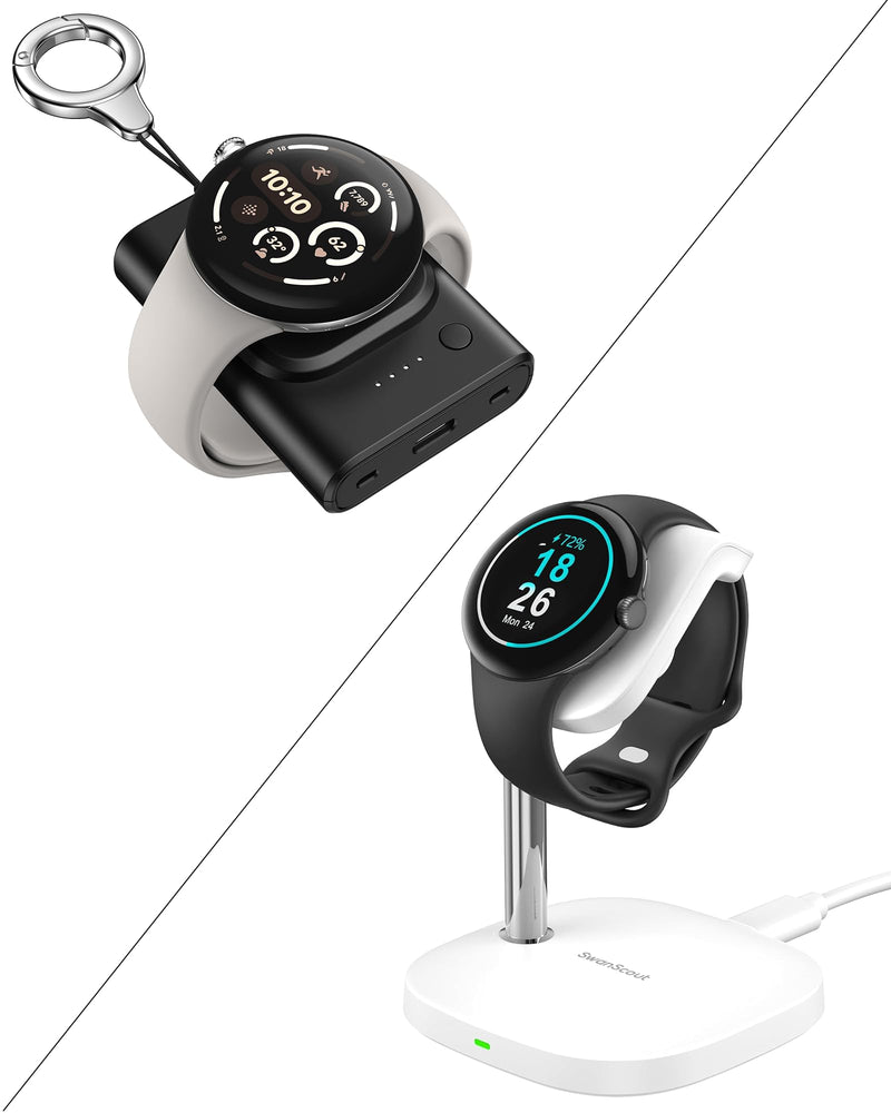 Charger Stand for Google Pixel Watch 3/2, 1800mAh Portable Charger for Google Pixel Watch 3/2, for Fitbit Versa 4/Versa 3/Sense 2/Sense/Ace LTE