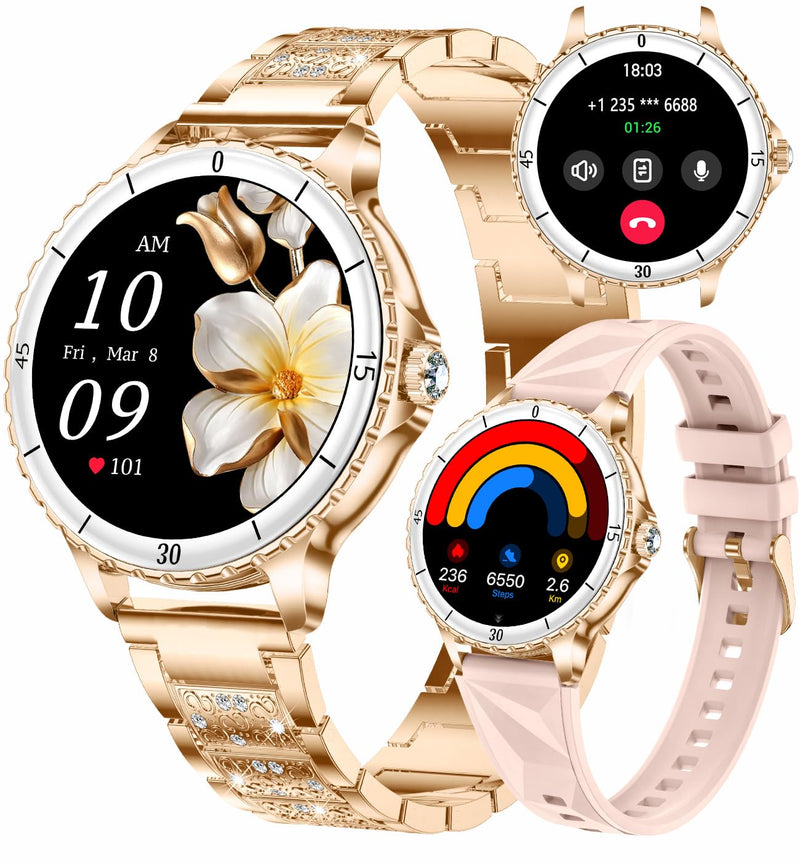 Smart Watch for Women, 1.27" HD Display,Answer/Make Calls, IP68 Waterproof Sports Women's Smartwatch, Fitness Tracker,Heart Rate Monitor, Pedometer – Compatible with Android & iOS (Rose Gold)